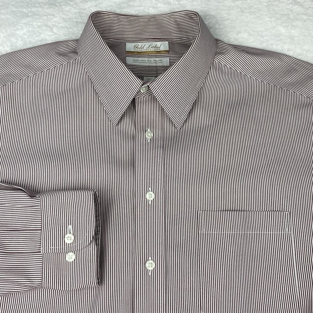 Roundtree & Yorke Gold Label Dress Shirt Mens 17.5-36/37 TALL Maroon Stripes